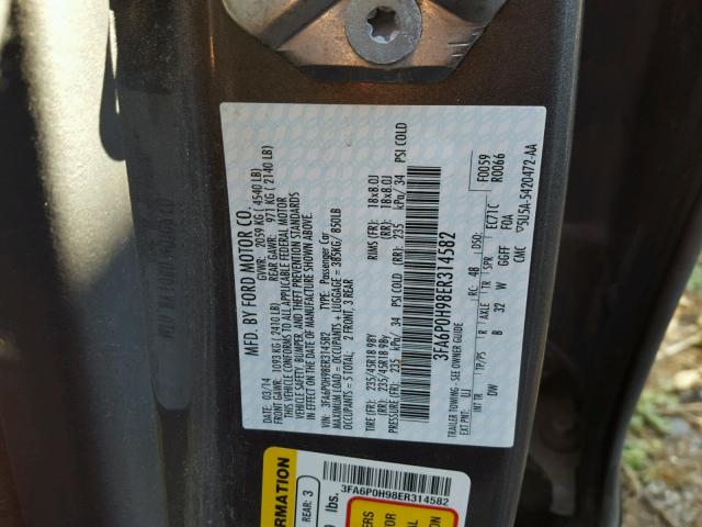 3FA6P0H98ER314582 - 2014 FORD FUSION SE CHARCOAL photo 10