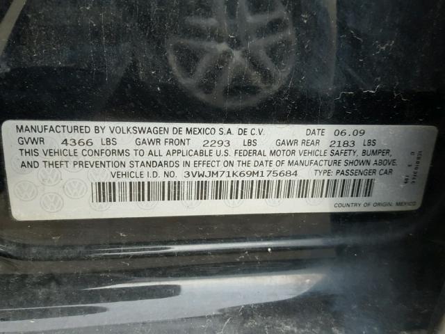 3VWJM71K69M175684 - 2009 VOLKSWAGEN JETTA BLACK photo 10