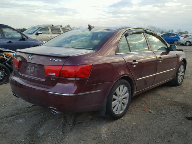 5NPEU46FX9H467598 - 2009 HYUNDAI SONATA SE MAROON photo 4