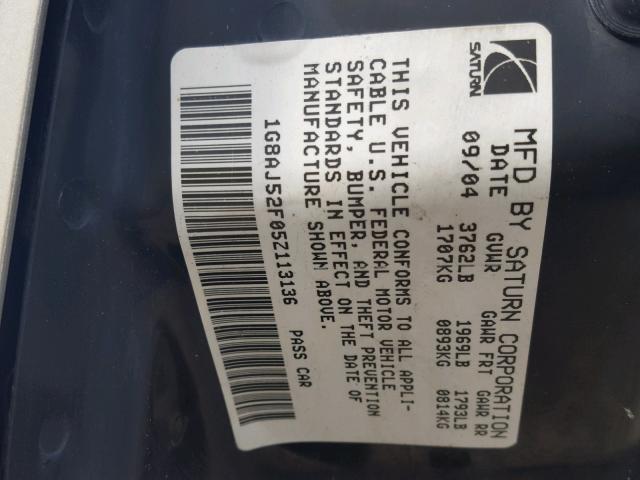 1G8AJ52F05Z113136 - 2005 SATURN ION LEVEL Qızıl foto 10