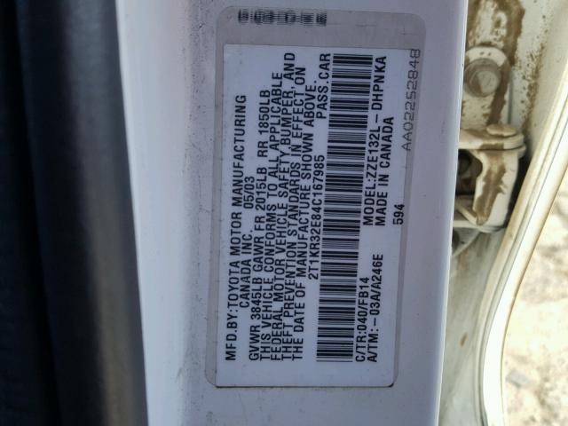 2T1KR32E84C167985 - 2004 TOYOTA COROLLA MA WHITE photo 10