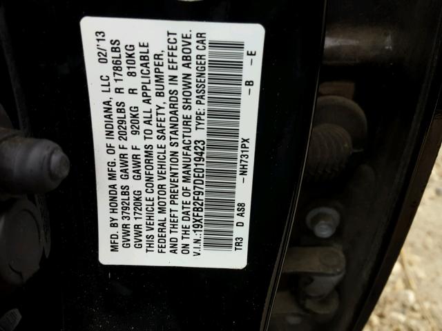 19XFB2F97DE019423 - 2013 HONDA CIVIC EXL 黑色 照片 10