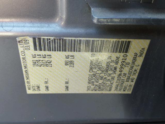 1N4AL21E09N499910 - 2009 NISSAN ALTIMA 2.5 GRAY photo 10