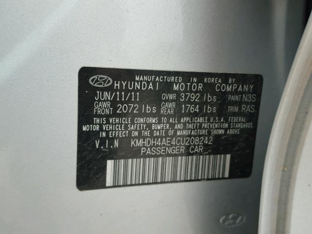 KMHDH4AE4CU208242 - 2012 HYUNDAI ELANTRA GL SILVER photo 10