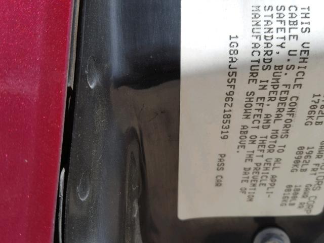 1G8AJ55F96Z185319 - 2006 SATURN ION LEVEL BURGUNDY photo 10