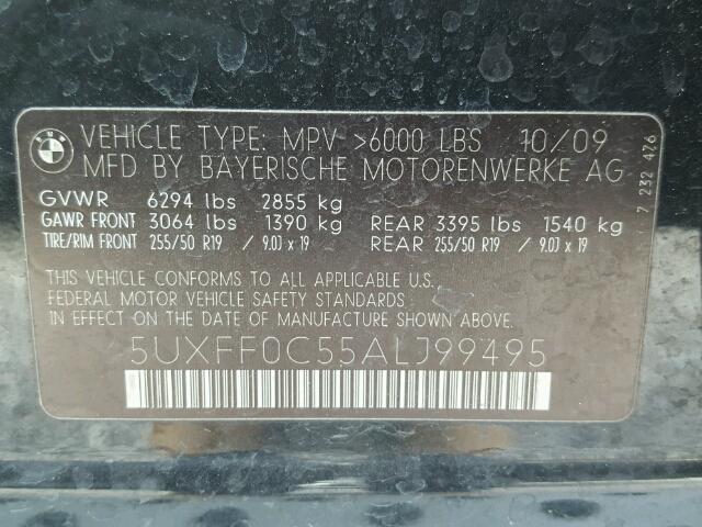 5UXFF0C55ALJ99495 - 2010 BMW X5 XDRIVE3 BLACK photo 10