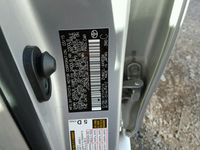 JTDZN3EU4FJ030210 - 2015 TOYOTA PRIUS V SILVER photo 10