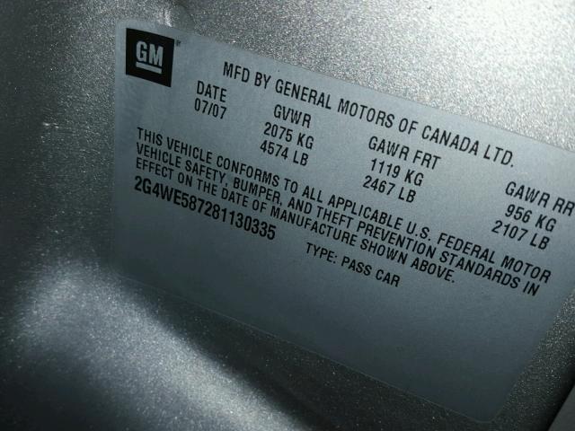 2G4WE587281130335 - 2008 BUICK LACROSSE C SILVER photo 10