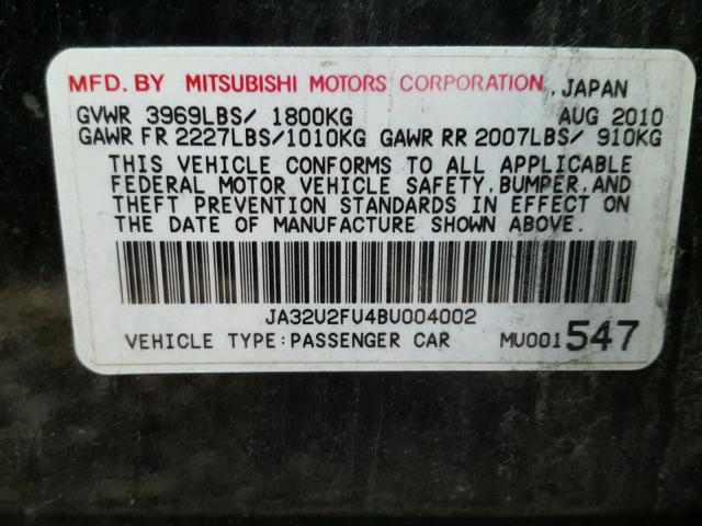 JA32U2FU4BU004002 - 2011 MITSUBISHI LANCER ES/ BLACK photo 10