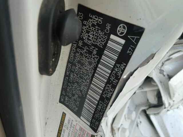 JTDBE30K540275043 - 2004 TOYOTA CAMRY LE თეთრი ფოტო 10