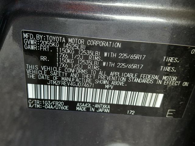 JTMZFREV4GJ074671 - 2016 TOYOTA RAV4 LE Grafit foto 10