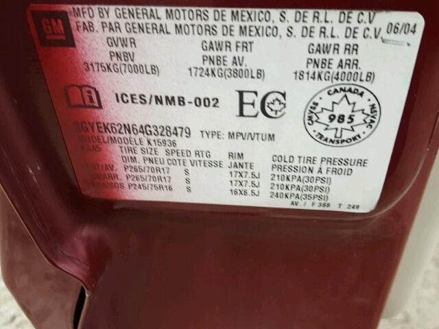 3GYEK62N64G328479 - 2004 CADILLAC ESCALADE E RED photo 10