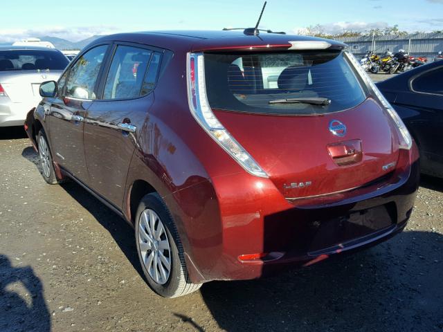 1N4AZ0CP6GC303012 - 2016 NISSAN LEAF S BURGUNDY photo 3