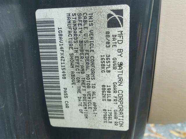 1G8AV14FX4Z115498 - 2004 SATURN ION LEVEL BLACK photo 10