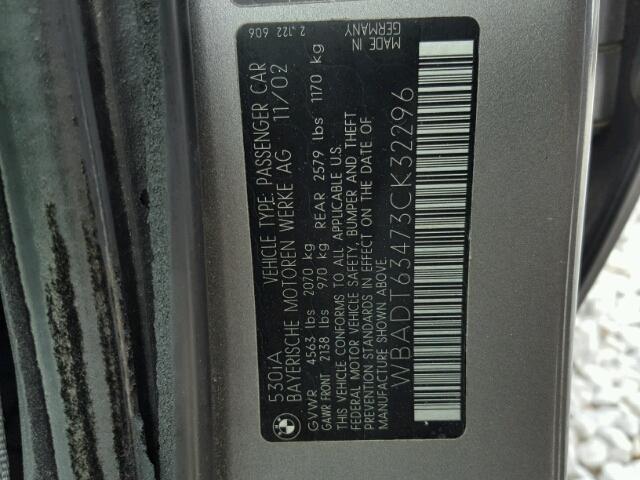 WBADT63473CK32296 - 2003 BMW 530 I AUTO GRAY photo 10