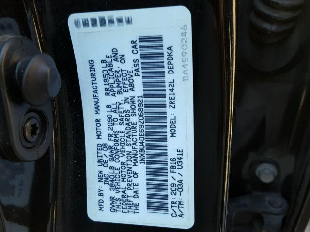 1NXBU40E69Z068921 - 2009 TOYOTA COROLLA BA BLACK photo 10