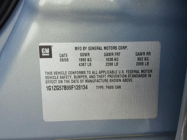 1G1ZG57B99F128134 - 2009 CHEVROLET MALIBU LS ვერცხლისფერი ფოტო 10