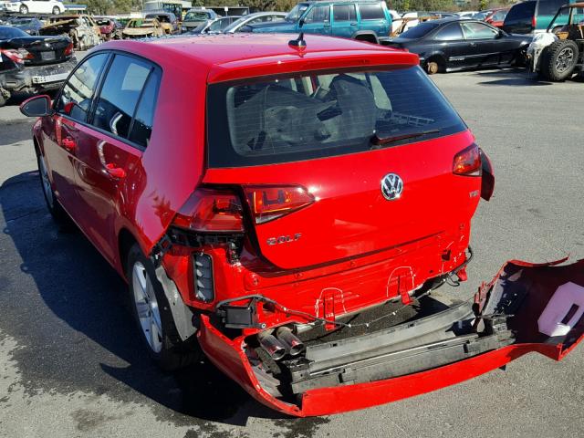 3VW217AU2HM045222 - 2017 VOLKSWAGEN GOLF S RED photo 3