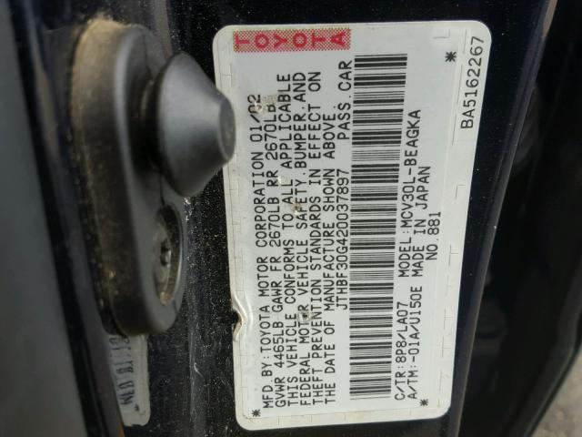 JTHBF30G420037897 - 2002 LEXUS ES 300 BLUE photo 10