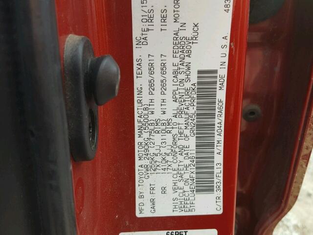 5TFLU4EN4FX124611 - 2015 TOYOTA TACOMA DOU RED photo 10