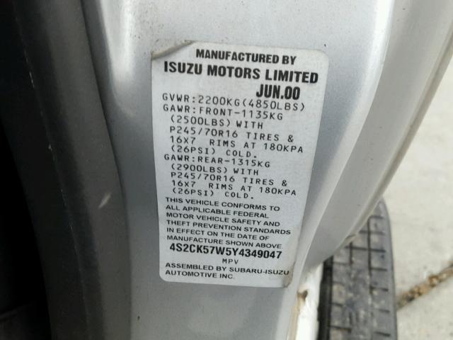 4S2CK57W5Y4349047 - 2000 ISUZU AMIGO SILVER photo 10