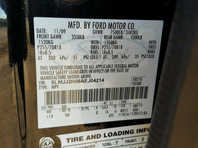 5LMJJ2H58AEJ04214 - 2010 LINCOLN NAVIGATOR 黑色 照片 10