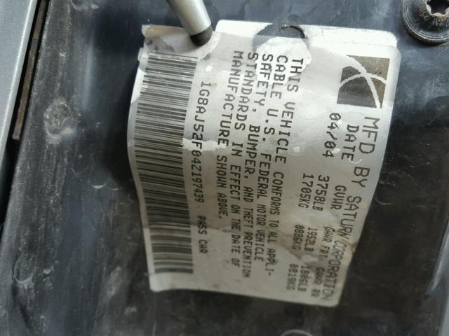 1G8AJ52F04Z197439 - 2004 SATURN ION LEVEL SILVER photo 10