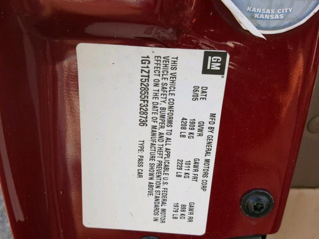 1G1ZT52855F328736 - 2005 CHEVROLET MALIBU LS Qırmızı foto 10