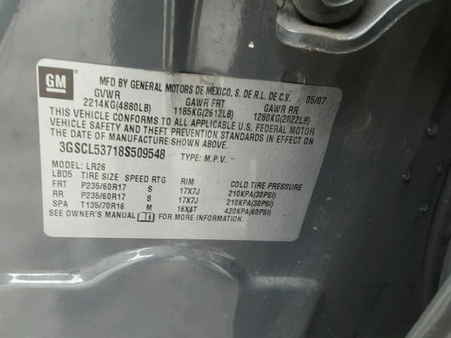 3GSCL53718S509548 - 2008 SATURN VUE XR GRAY photo 10