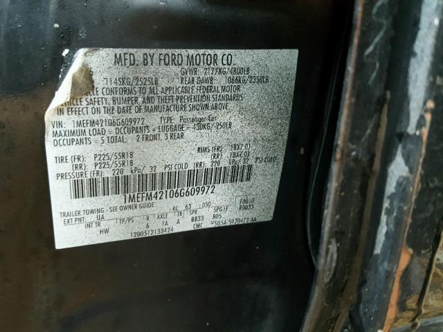 1MEFM42106G609972 - 2006 MERCURY MONTEGO PR 黑色 照片 10