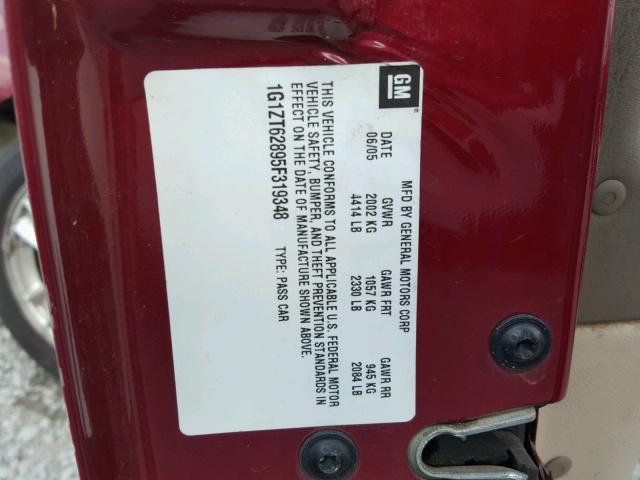 1G1ZT62895F319348 - 2005 CHEVROLET MALIBU MAX Темно-червоний фото 10