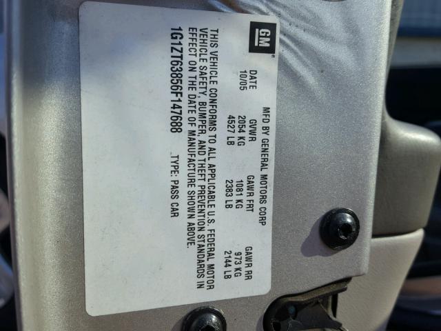 1G1ZT63856F147688 - 2006 CHEVROLET MALIBU MAX SILVER photo 10