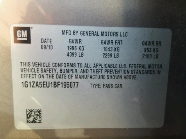 1G1ZA5EU1BF195077 - 2011 CHEVROLET MALIBU LS ნაცრისფერი ფოტო 10