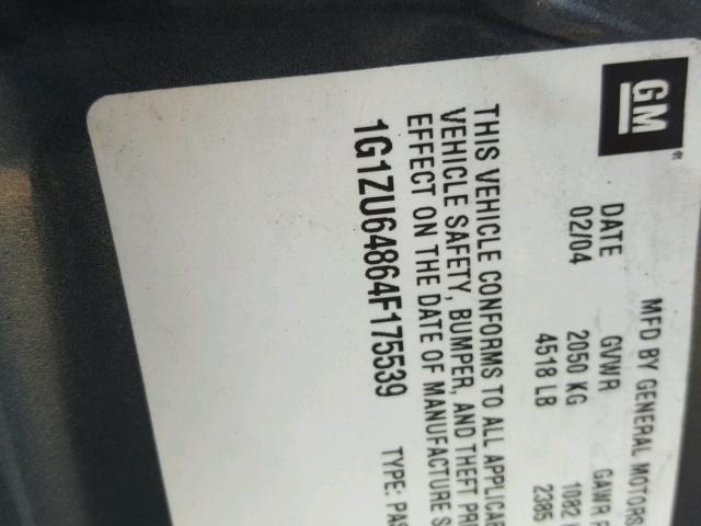 1G1ZU64864F175539 - 2004 CHEVROLET MALIBU MAX ნაცრისფერი ფოტო 10