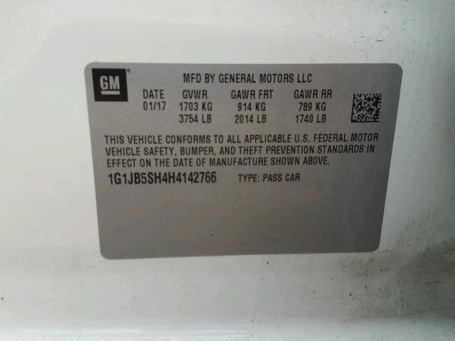 1G1JB5SH4H4142766 - 2017 CHEVROLET SONIC LS WHITE photo 10