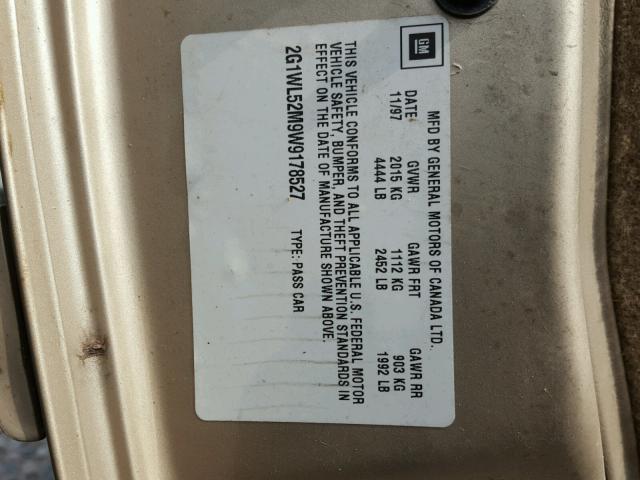 2G1WL52M9W9178527 - 1998 CHEVROLET LUMINA BAS თაფლისფერი ფოტო 10