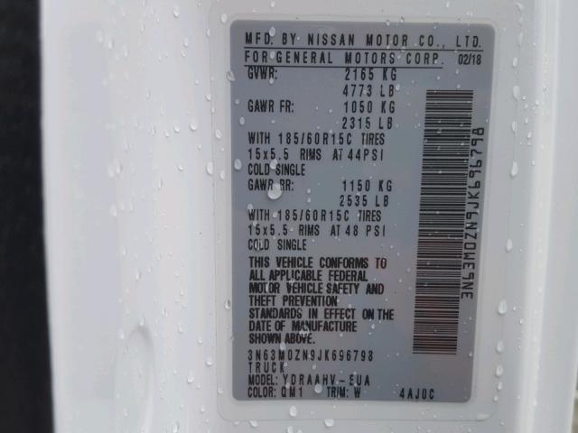 3N63M0ZN9JK696798 - 2018 CHEVROLET CITY EXPRE WHITE photo 10