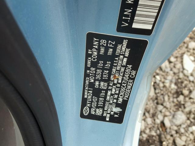 KMHCN36C47U046804 - 2007 HYUNDAI ACCENT BLUE photo 10