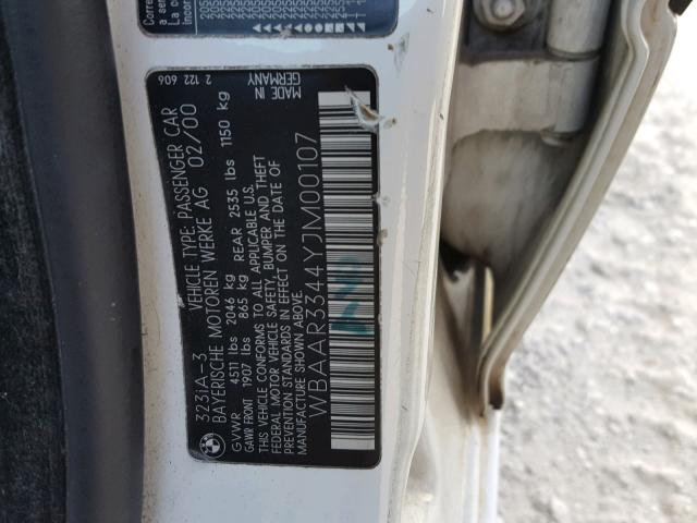 WBAAR3344YJM00107 - 2000 BMW 323 IT WHITE photo 10
