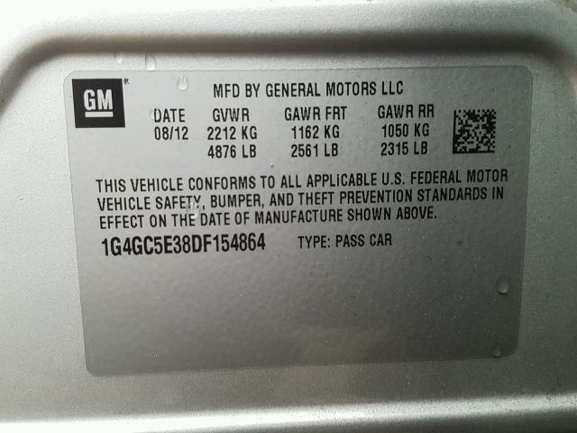 1G4GC5E38DF154864 - 2013 BUICK LACROSSE SILVER photo 10