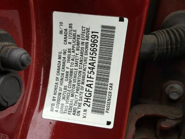 2HGFA1F54AH569691 - 2010 HONDA CIVIC LX RED photo 10