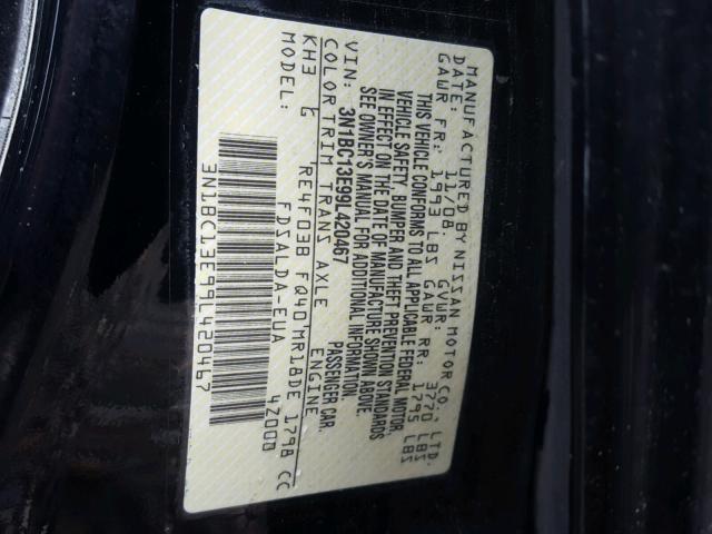 3N1BC13E99L420467 - 2009 NISSAN VERSA S BLACK photo 10