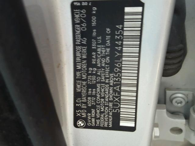 5UXFA13596LY44354 - 2006 BMW X5 3.0I SILVER photo 10