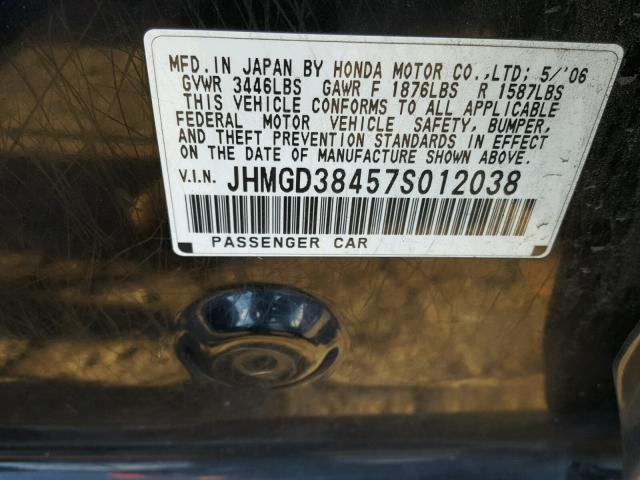 JHMGD38457S012038 - 2007 HONDA FIT BLACK photo 10