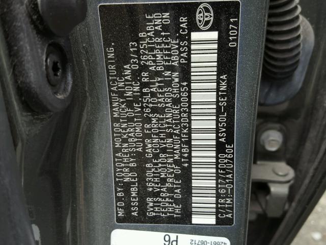 4T4BF1FK3DR300654 - 2013 TOYOTA CAMRY L GRAY photo 10