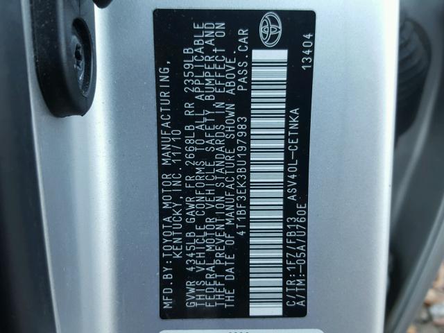 4T1BF3EK3BU197983 - 2011 TOYOTA CAMRY BASE GRAY photo 10