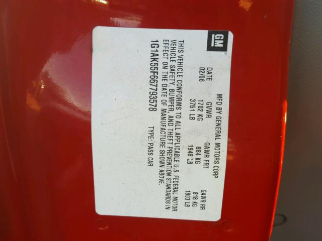 1G1AK55F667793578 - 2006 CHEVROLET COBALT LS RED photo 10