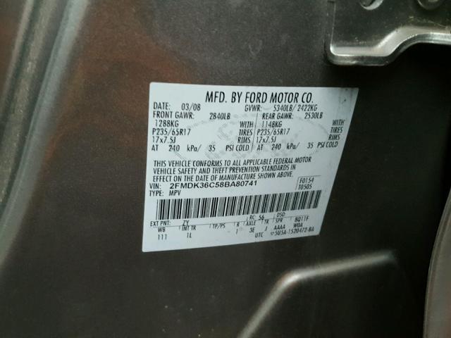 2FMDK36C58BA80741 - 2008 FORD EDGE Gümüş fotoğraf 10