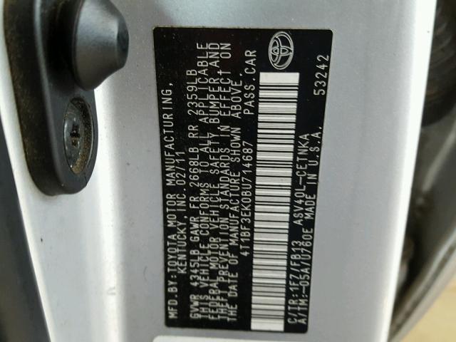 4T1BF3EK0BU714687 - 2011 TOYOTA CAMRY SILVER photo 10