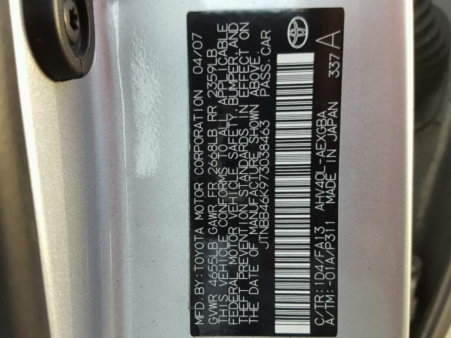 JTNBB46K973038463 - 2007 TOYOTA CAMRY NEW SILVER photo 10